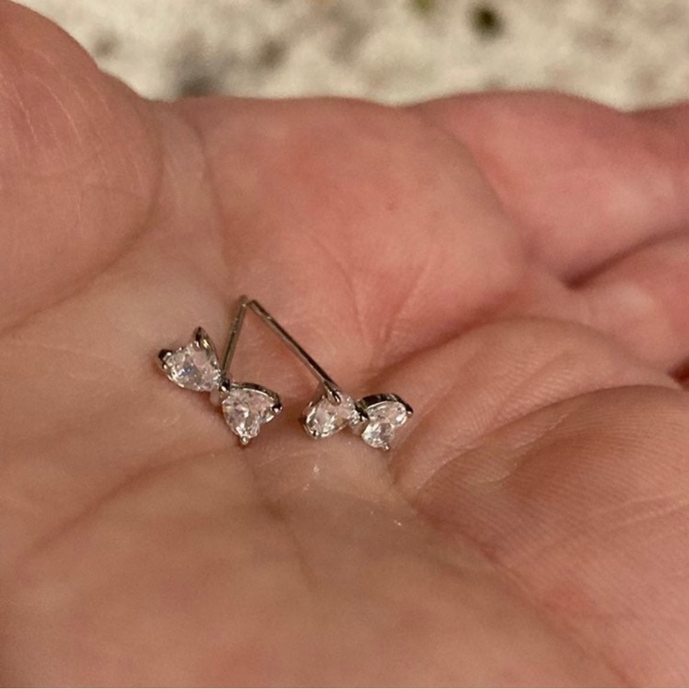 925 Sterling Silver Plate Crystal Bow Earrings